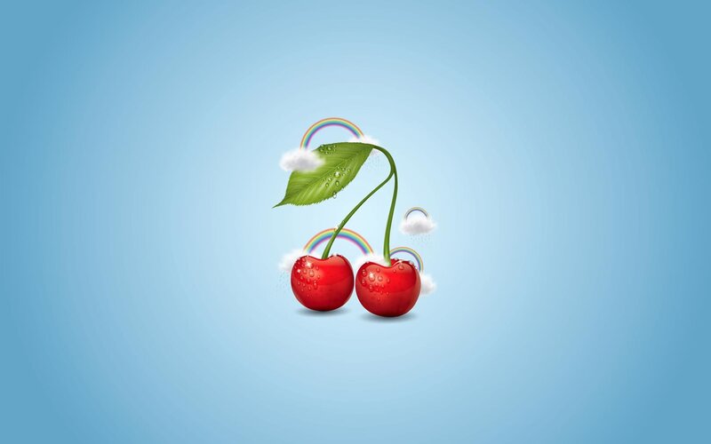 Two Cherries with Leaf