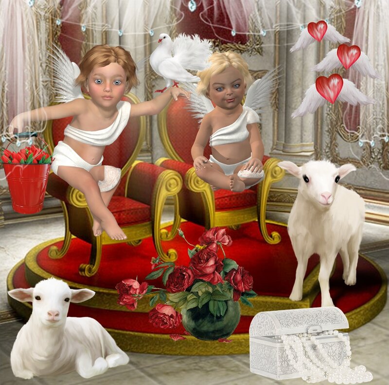 Two Cherubs with Lambs