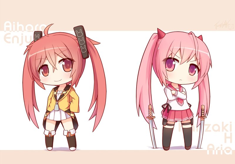 Two Chibi Anime Girls — Pink, Playful