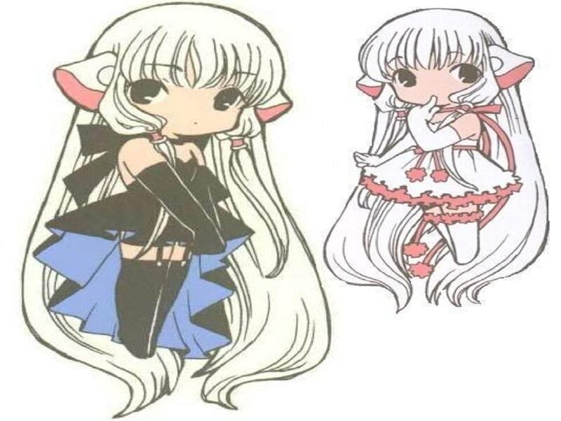 Two Chibi Anime Girls — White, Playful