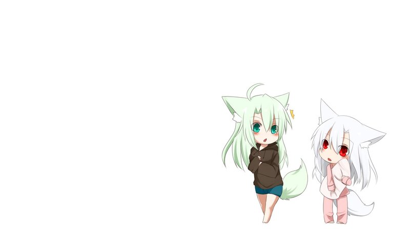 Two Chibi Anime Girls — White