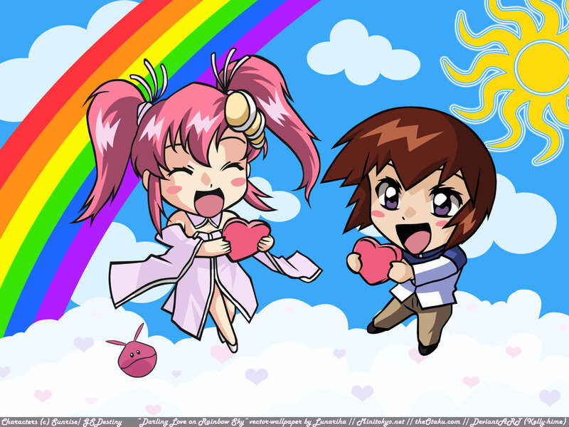 Two Chibi Characters Holding Hearts