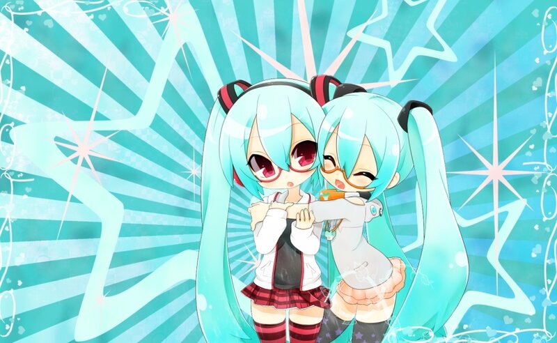 Two Chibi Characters Hugging — Cyan