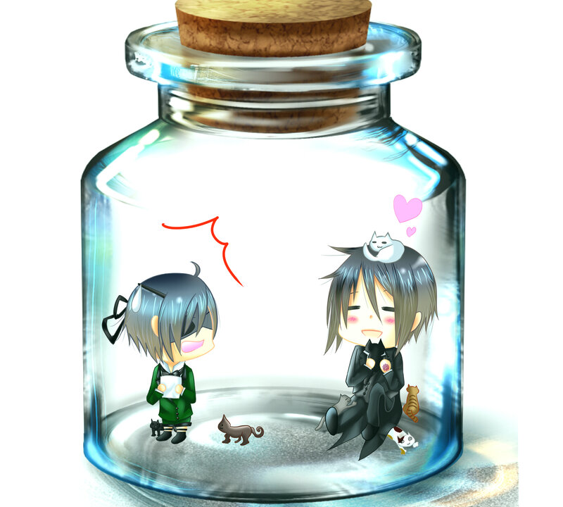 Two Chibi Characters in a Jar