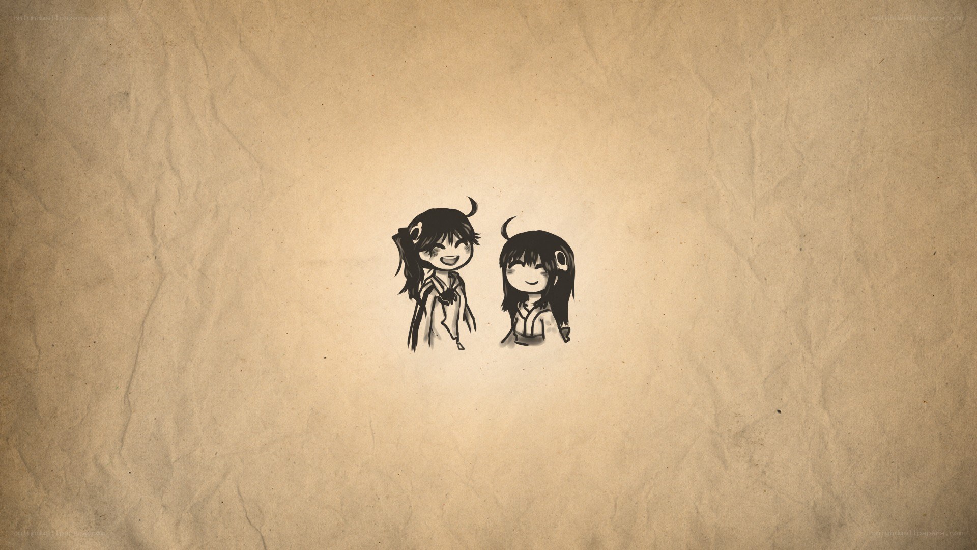 Two chibi characters on parchment