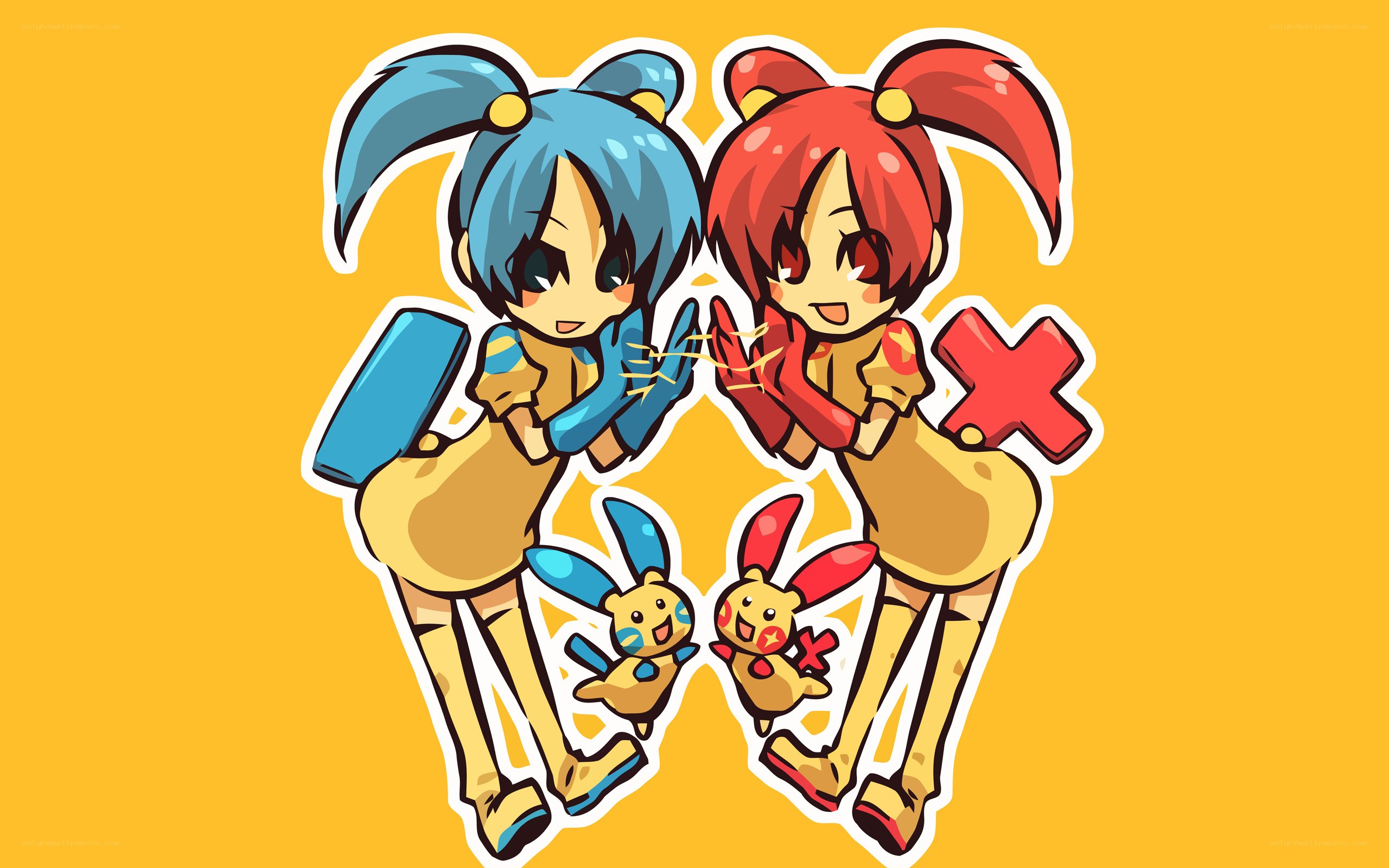 two chibi characters with pokémon