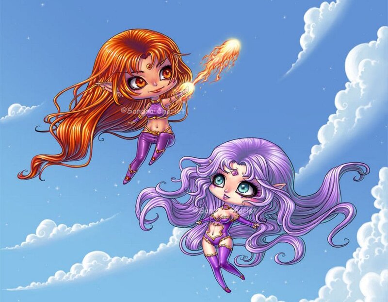 Two Chibi Girls Flying