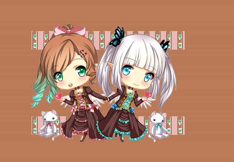 Two Chibi Girls Holding Hands — Brown