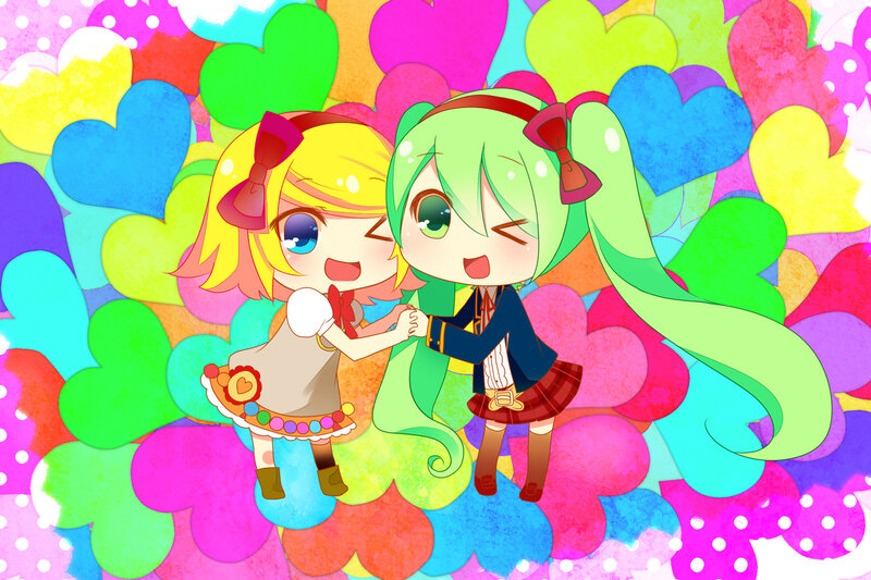 Two Chibi Girls Holding Hands
