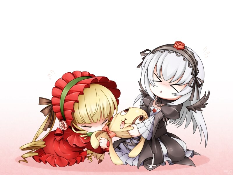 Two Chibi Girls with a Plush