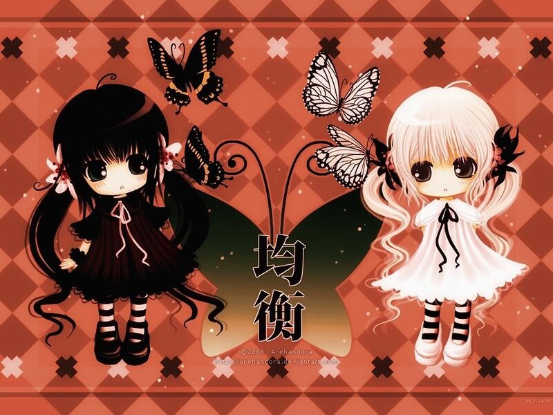 Two Chibi Girls with Butterflies