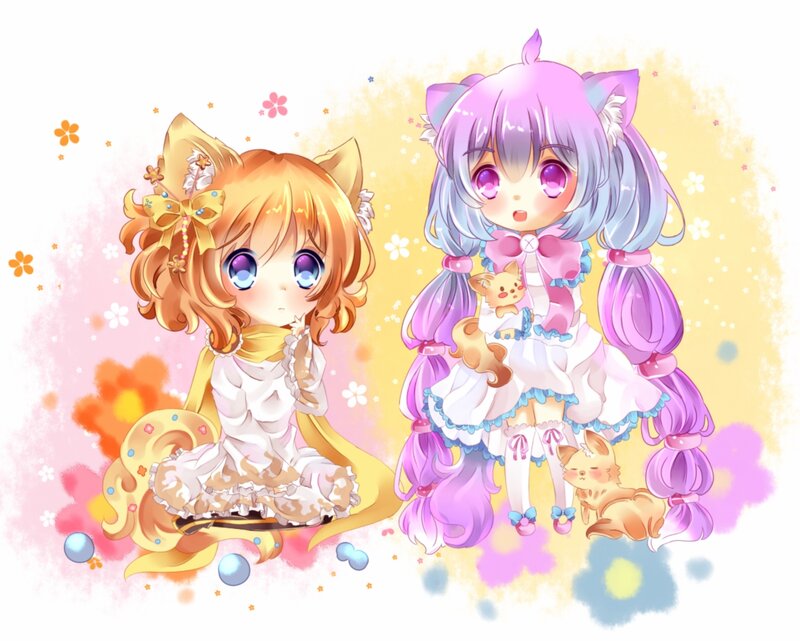 Two Chibi Girls with Cat Ears