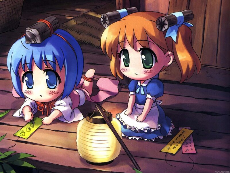Two chibi girls with lantern