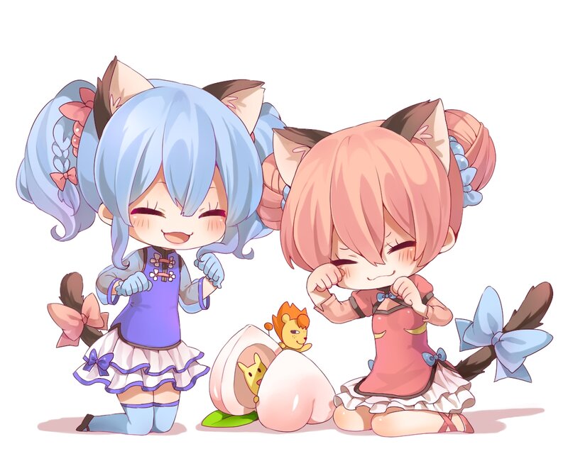 Two Chibi Girls with Tails