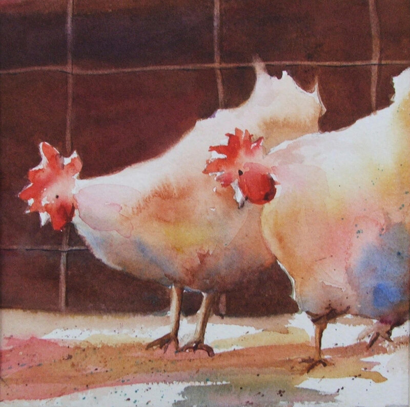 Two Chickens in Coop