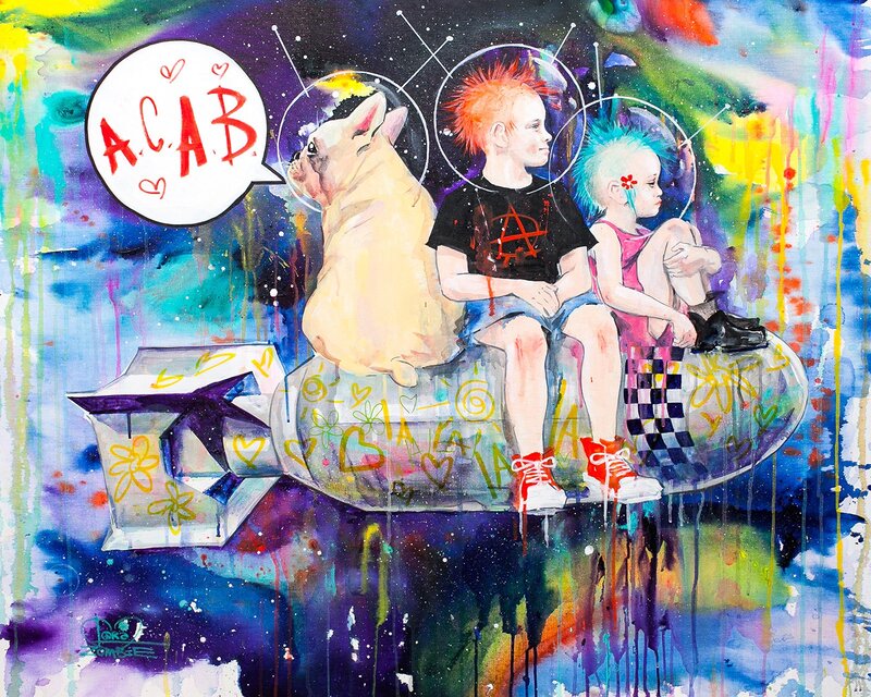 Two Children and a Dog — Blue