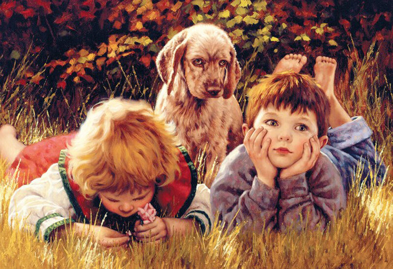 Two Children and a Dog