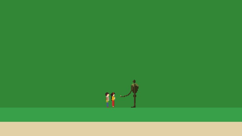 Two Children and a Tall Figure