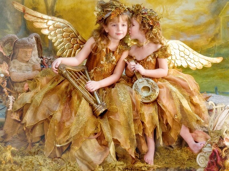 Two Children as Angels — Gold