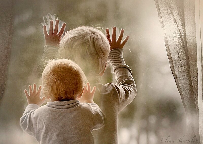 Two Children at Window — White