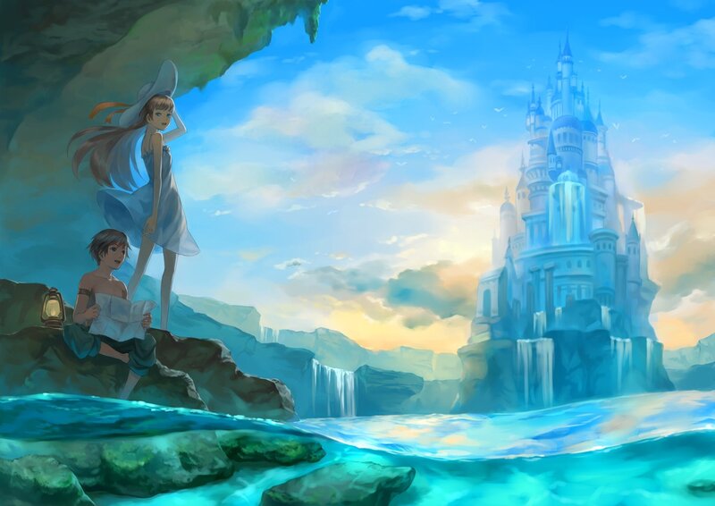 Two children by a castle