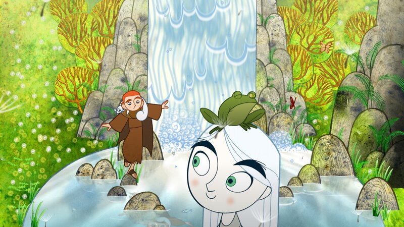 Two Children by Waterfall