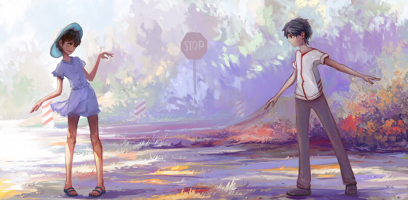 Two Children Dancing — Purple