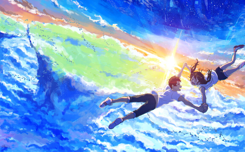 Two Children Floating — Blue