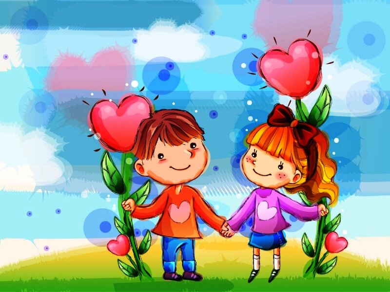 Two Children Holding Hands — Blue, Happy
