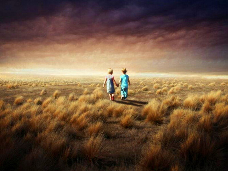 Two Children Holding Hands — Brown