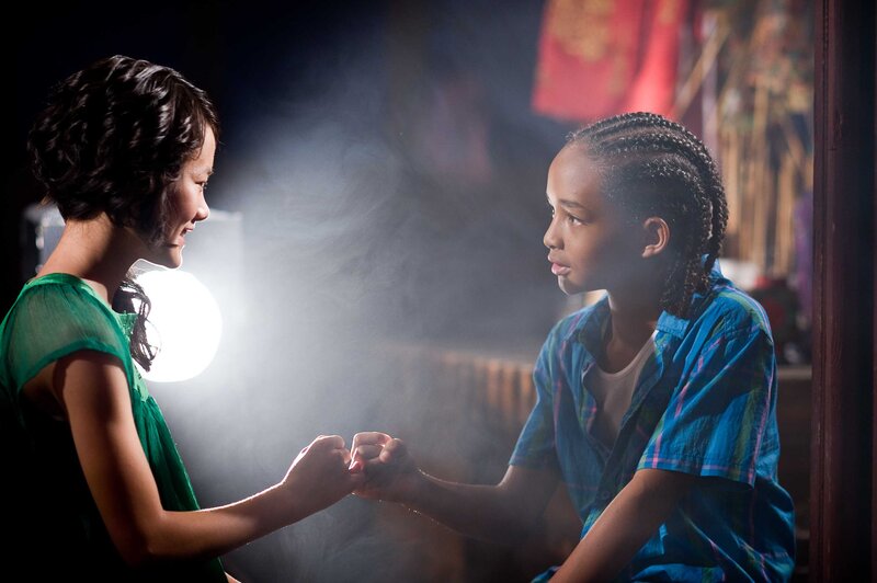 Two Children Holding Hands — Green, Dramatic