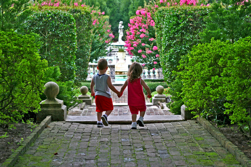 Two Children Holding Hands — Green, Serene, Afternoon