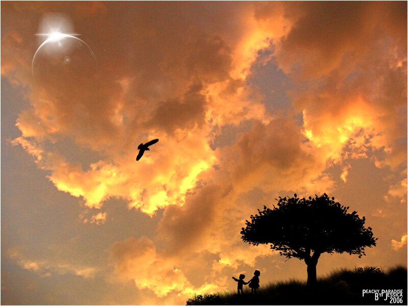 Two Children Holding Hands — Orange, Dramatic