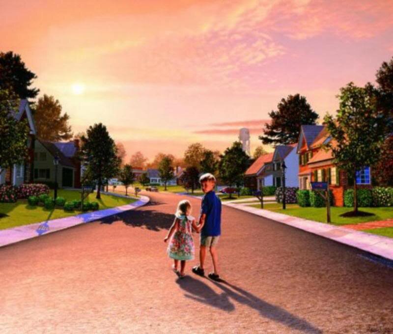 Two Children Holding Hands — Orange, Serene, Sunset