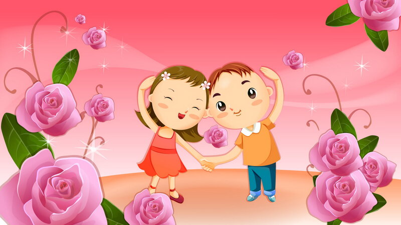 Two Children Holding Hands — Pink, Happy