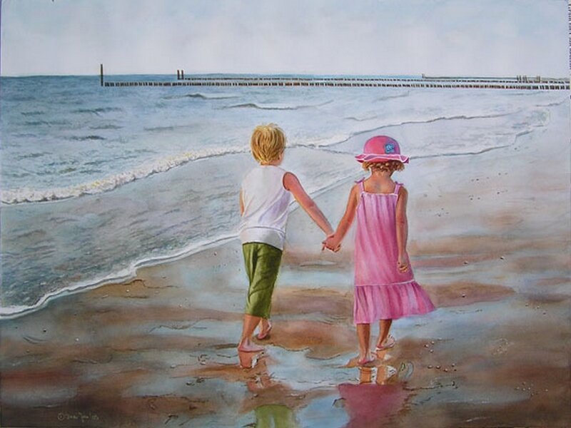 Two Children Holding Hands — Pink