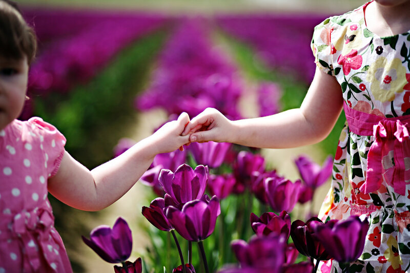 Two Children Holding Hands — Purple, Serene, Spring