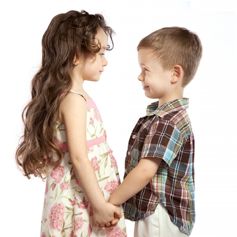 Two Children Holding Hands — White, Neutral