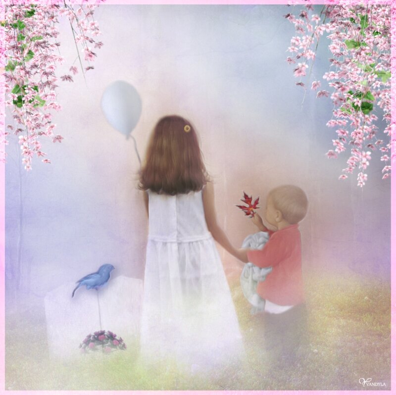 Two Children Holding Hands — White, Serene
