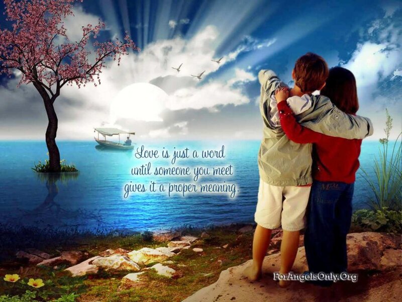 Two Children Hugging — Blue, Serene