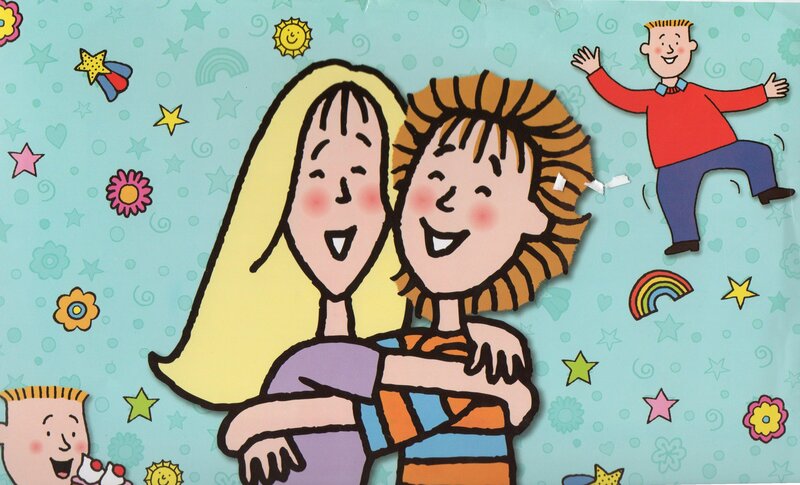 Two Children Hugging — Light Blue