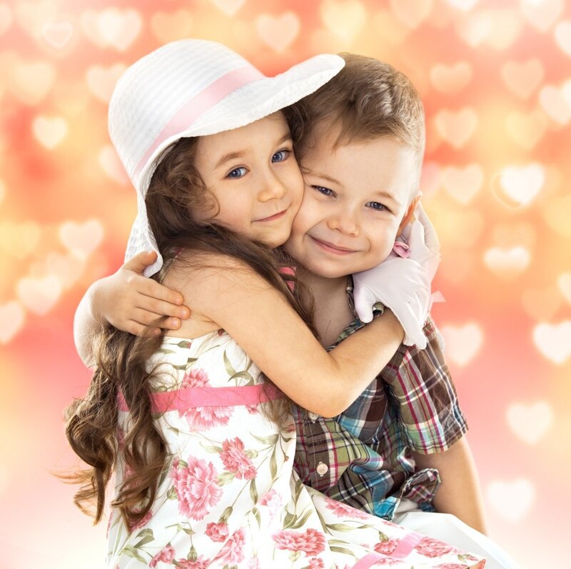 Two Children Hugging — Pink, Affectionate