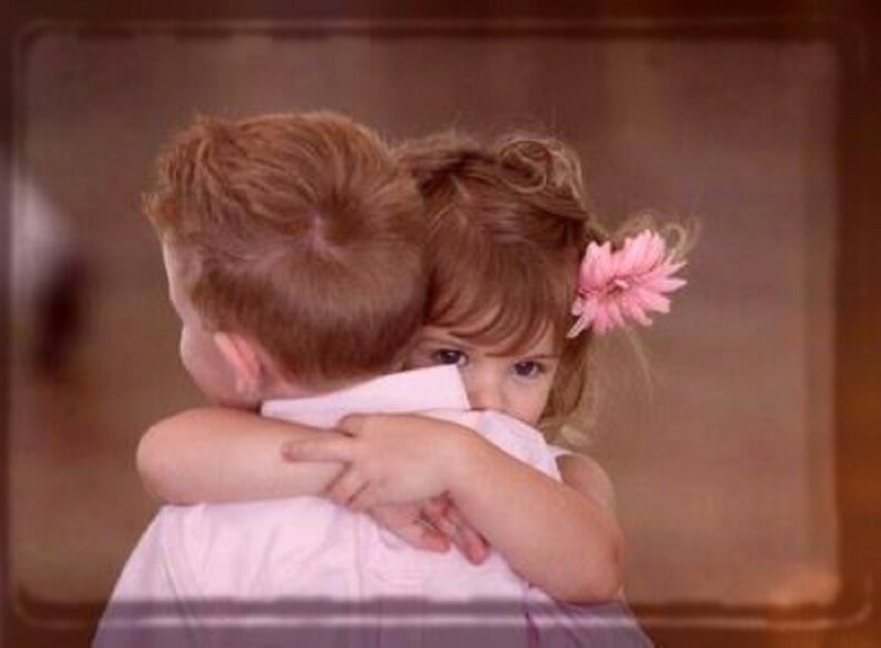 Two Children Hugging — Pink, Tender