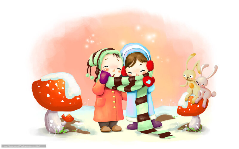 Two Children Hugging — White, Cozy