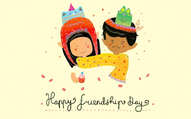 Two Children Hugging — Yellow, Joyful