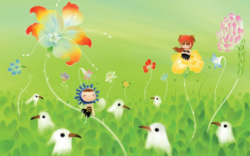 Two Children in a Field — Green, Serene, Spring