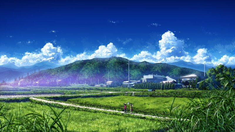Two Children in a Field — Green, Serene