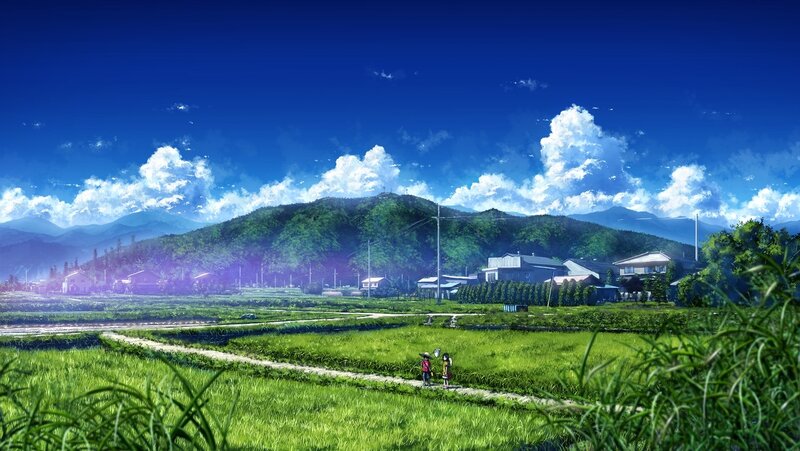 Two Children in a Field — Green