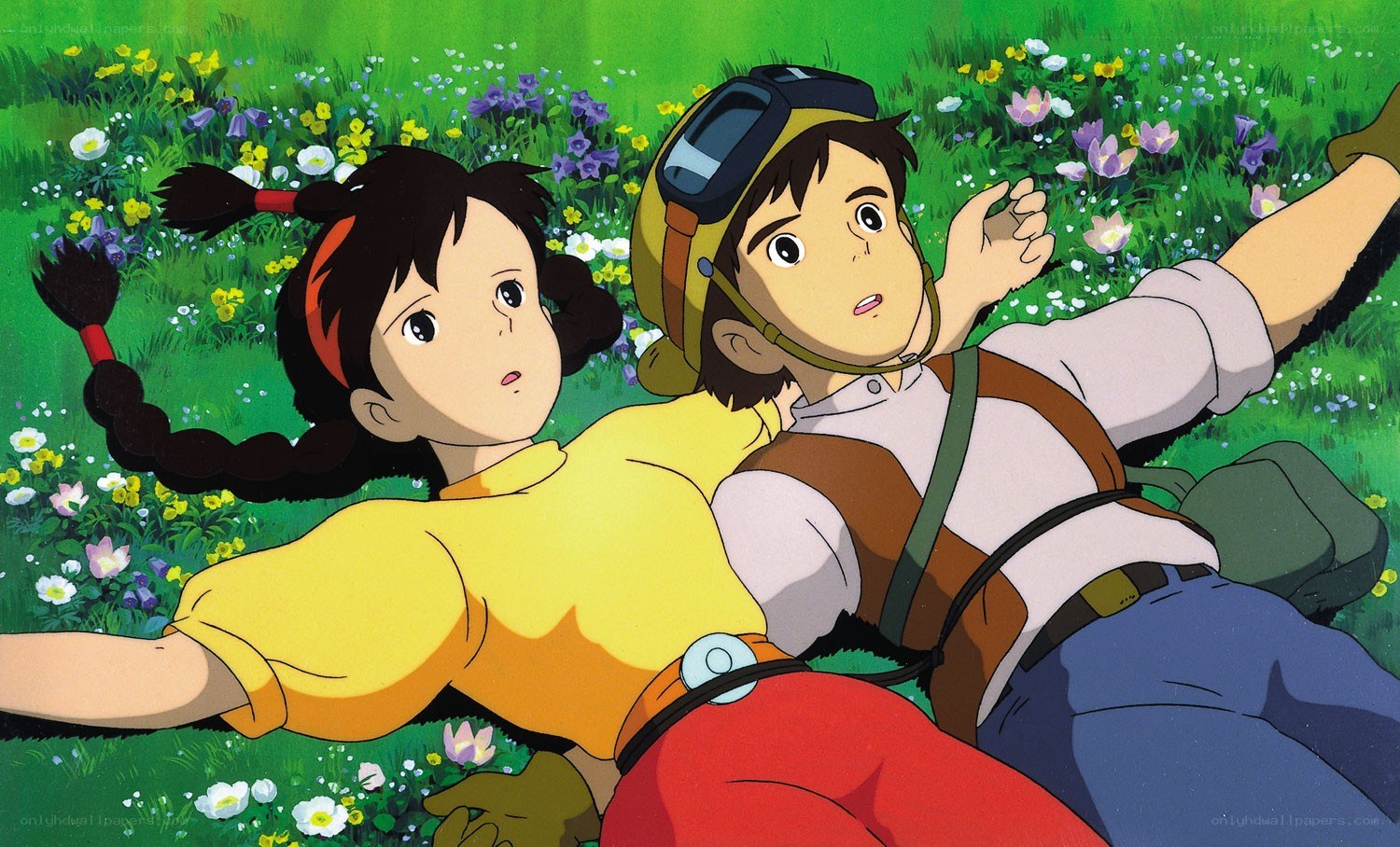 Two children in a flower field