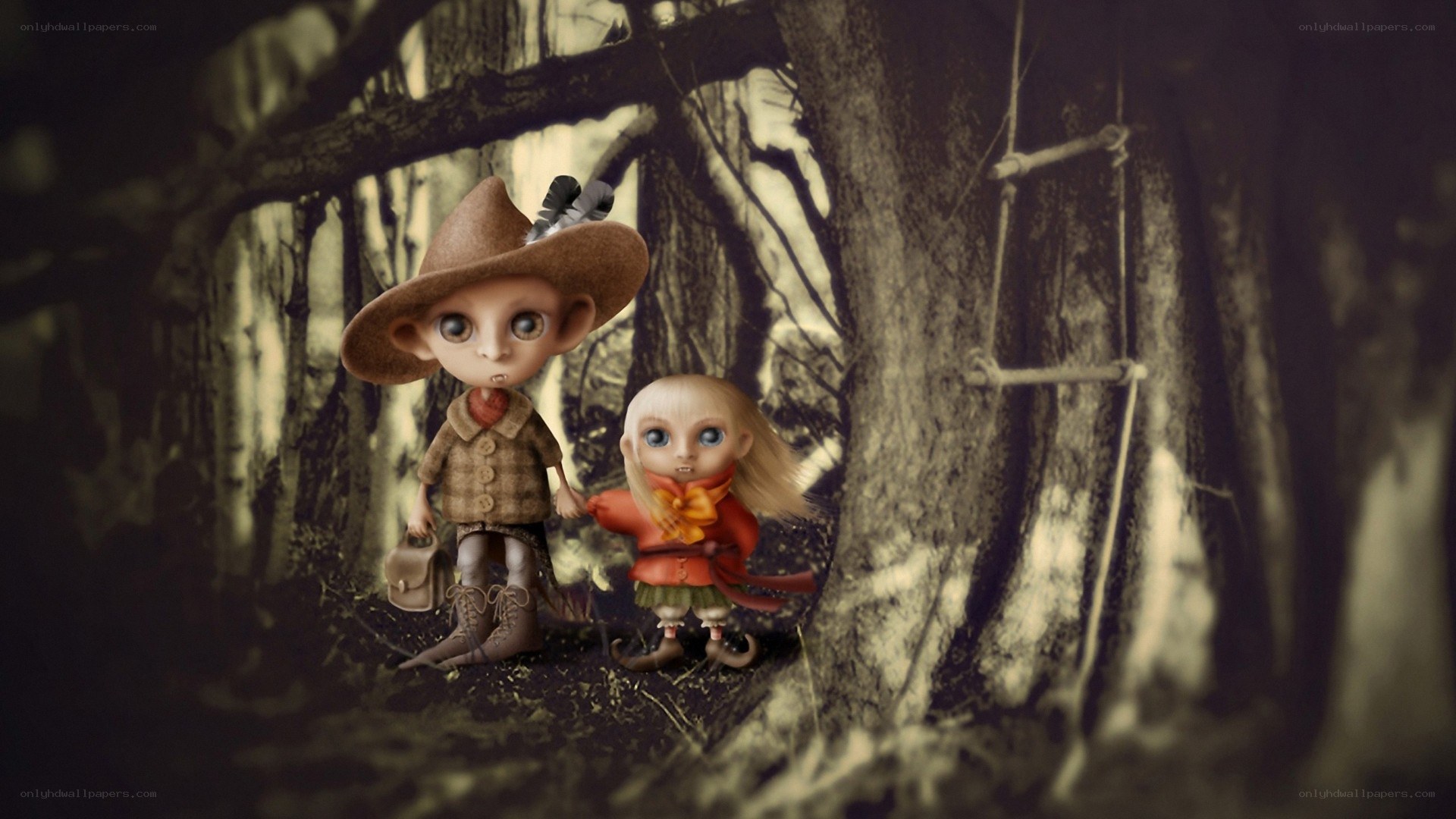 Two children in a forest